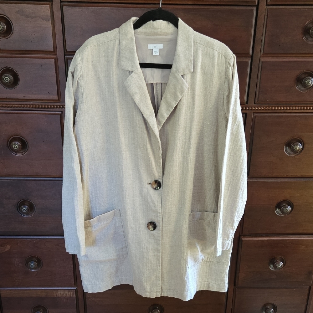 J.Jill Tan Linen and Cotton Chore Jacket/ Blazer Size Oversized XL (or 1X)